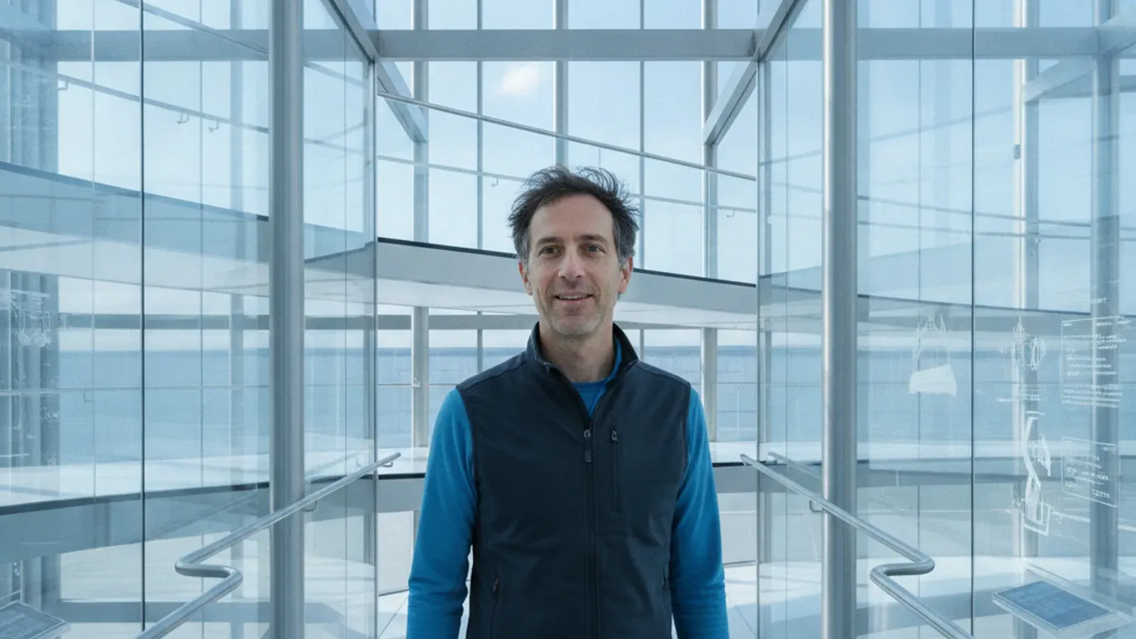 Sergey Brin'in bir akademik konferansta açık havada konuşurken çekilmiş portresi.